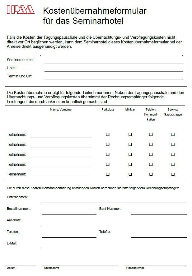 Kostenübernahmeerklärung für Hotelkosten