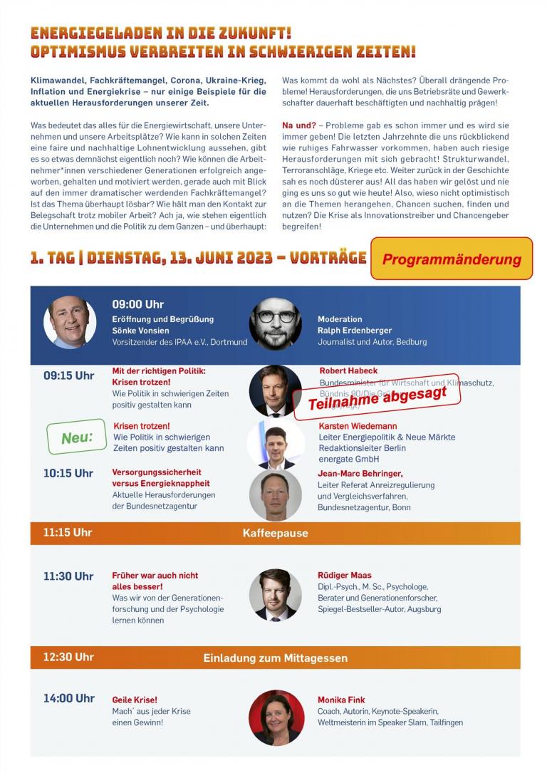 Seite des Programmheftes der IPAA-Schulungstage 2023
