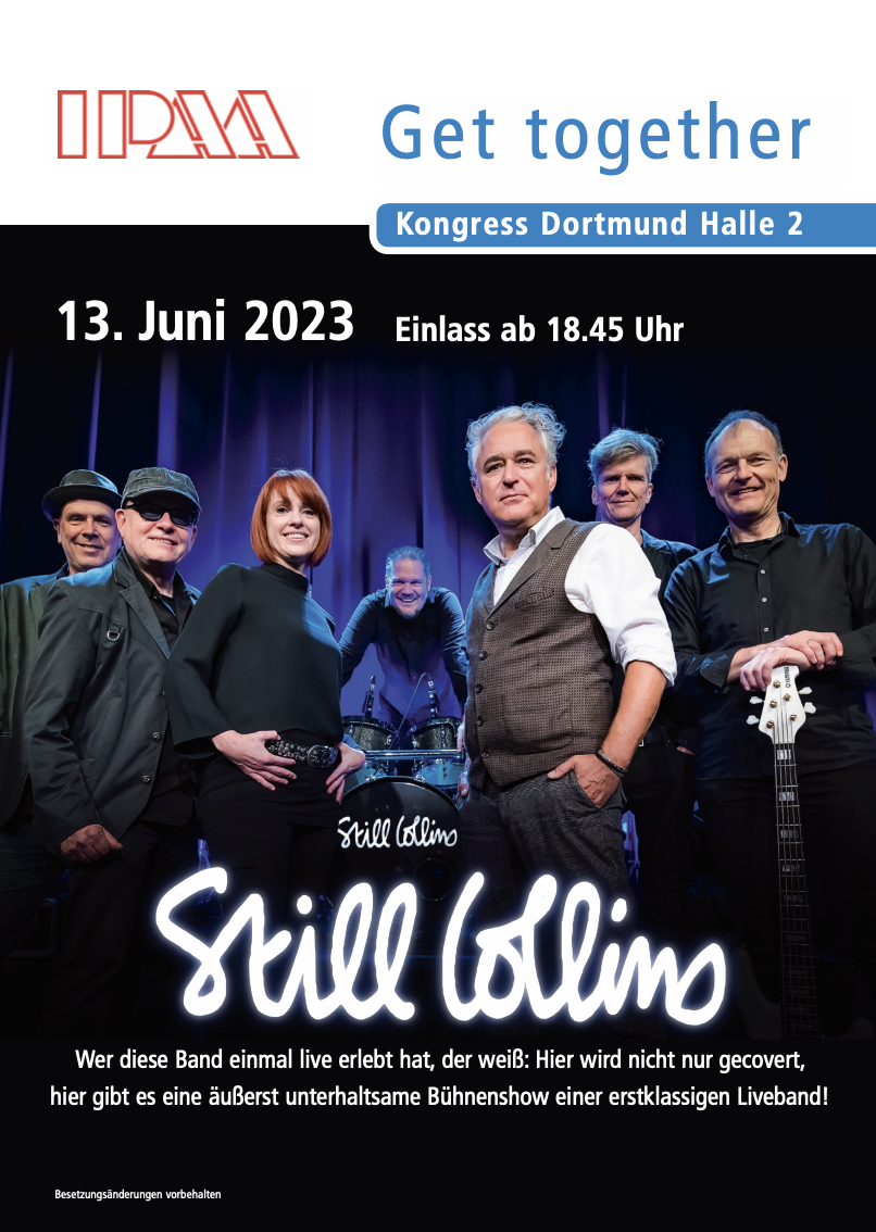 Flyer des Abendprogramms IPAA-Schulungstage 2023 mit der Band Still Collins